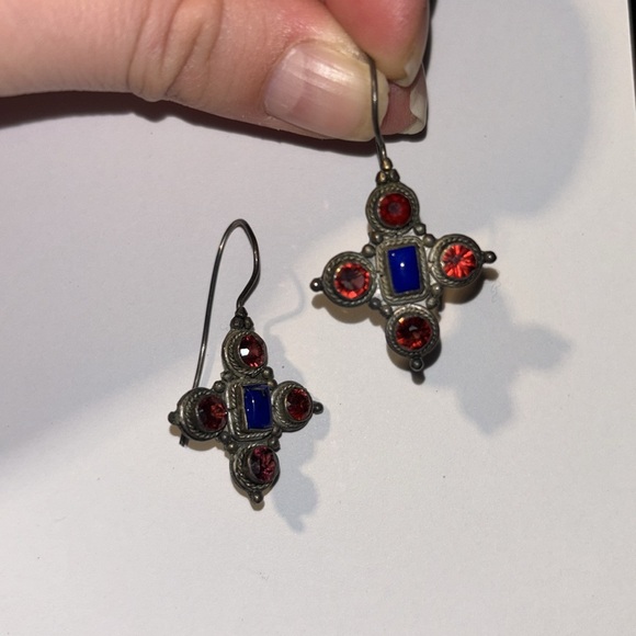 🫑 {PRICE FIRM} Vintage Stamped Silver Lapis Dangle Earrings - Picture 4 of 6